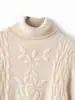 Tricô Twist Gola Alta 100% Lã Pura Feminino Outono e Inverno Tricô Trançado Retrô Slim Outer Top Quente