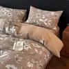 Juego de ropa de cama de cuatro piezas estilo francés vintage de algodón puro Clase A cepillado, juego de ropa de cama engrosada de algodón todo incluido de lujo ligero, funda de edredón, sábana, juego de tres piezas 4
