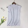 Camisola de Verão Feminina, Regata Curta Versátil de Tricô de Seda Gelada, Top Branco Soltinho Sem Mangas