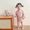 Ropa de Casa para Niñas Otoño Nuevo Pijama de Dos Piezas de Punto Acanalado de Seda Helada de Manga Larga para Bebé con Traje de Borde de Oreja