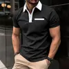 Al por mayor transfronterizo para hombre, casual, simple, color liso, estampado 3D, manga corta, abotonado, POLO, nuevos artículos de verano de la fábrica de origen