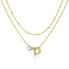 Amazon Diseño de Nicho Sentido Acero Inoxidable 26 Letras Incrustaciones de Diamante Amor Collar en Capas Letra Inicial Cadena Doble Clavícula
