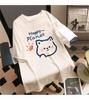 Camiseta de Algodão de Manga Curta Verão Feminina Solta Estampa de Desenho Animado Estilo Casual Ins Versátil Camiseta Top de Meia-Manga Exportação