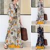 En stock Estilo Japonés-Coreano Algodón Lino Estampado Lasel talla grande Manga larga Bolsillo de ojal Sencillo Holgado Casual Vestido Camisa Largo