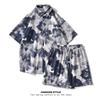 2023 meninos verão nova camisa estampada de manga curta conjunto de duas peças calça curta de manga curta estilo Hong Kong floral terno masculino