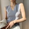 Camisola de Seda Fría como Hielo para Mujer Verano Nueva Cuello en V Traje Interior Talla Grande Camiseta Base Tejida sin Mangas para Uso Exterior