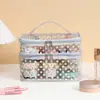 Bolsa de Cosméticos Transparente de PVC con Patrón de Puntos, Bolsa de Neceser de Viaje Plegable Simple y Portátil, Bolsa de Almacenamiento de Cosméticos de Doble Capa con Asa