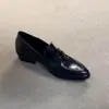 Edición Clásica ~ Zapatos Mocasines de Tacón Bajo Estilo Simple para Mujer Piel Suave para Ir al Trabajo Slip-on Persona Perezosa Casual Zapatos Pequeños de Cuero