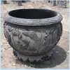 Aquário de Pedra Esculpida Estilo Antigo, Aquário de Lótus para Parque ao Ar Livre, Ornamento de Aquário Redondo de Pedra Azul, Pedra Natural