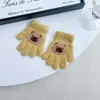 Lindos Guantes de Invierno Peludos Cálidos y Resistentes al Frío a Prueba de Viento para Estudiantes, Ciclismo, de Cinco Dedos, con Lazo, de Felpa y Tejidos para Mujeres