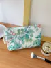 Bolsa Cosmética Floral Simple de Algodón de Gran Capacidad Bolsa Cuadrada Pequeña Bolsa Cosmética de Algodón Puro con Cremallera Bolsillo Interior Bolsa de Mano