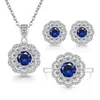 Douyin Live Novo Estilo E-commerce Transfronteiriço Luxuoso Cravejado Totalmente em Diamante Girassol Pedra Colorida Conjunto de Três Peças Brincos de Tarraxa Anel Colar Feminino