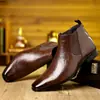 Botas Britânicas de Bico Fino Transfronteiriças Couro Macio Respirável Padrão Lichia Sapatos de Cano Curto Masculinos Coreanos Casuais Slip-on Chelsea