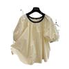 Camisa Francesa de Manga Abullonada Lista para Usar para Mujer Verano Nueva Casual Holgada Reductora de Edad Camisa Estilo Baby Doll Versátil Top de Cuello Redondo para Mujer