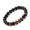 Amazon Más Vendido 8mm Piedra Volcánica de Energía Micro Incrustación Bola de Zirconio Pulsera Ojo de Tigre Cuenta de Cobre Pulsera de Piedra Natural