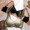 Roupa íntima feminina de peça única com cor contrastante, levanta-seios, não marca, para seios grandes, com bojo push-up, sem aros de aço, sutiã esportivo anti-queda