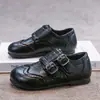 Zapatos de Cuero para Niños 2026 Primavera y Otoño Nuevos de Cuero Suave Zapatos Individuales Retro Estilo Británico Nicho Tallados Zapatos de Cuero para Niñas con Doble Hebilla