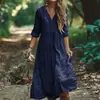 2025 Shein Transfronteiriço Amazon Site Independente Europeu e Americano Vestido Boêmio de Férias Algodão-Linho Novo Estilo Quente