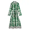 Novo vestido longo estampado verde de outono para mulheres, estilo europeu e americano, 2022, 5248
