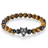 Novo Produto Mais Vendido da Amazon: Pulseira DIY de Ágata Negra e Olho de Tigre, Pulseira de Contas Tendência Masculina em Aço Inoxidável com Cabeça de Lobo Personalizada