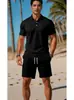 Conjunto de Polo y Shorts de Color Sólido para Hombre 2026, Casual de Verano con Cuello Revuelto, Manga Corta y Shorts a la Rodilla, Conjunto de Dos Piezas al por Mayor