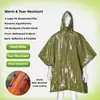 Poncho de Lluvia de Emergencia - Poncho Multifuncional Reversible de Película de Aluminio PE 130x100cm, Resistente al Desgarro y Cálido, Parte Trasera Reflectante para Rescate - Impermeable para Supervivencia, Senderismo, Exterior, Protección Solar y contra el Frío - Verde Militar/Naranja