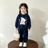 Conjunto de Lã Forrado para Meninas Outono e Inverno Estilo Coreano Tendência Novo Desenho Animado Moletom de Manga Longa Calça Jogger Conjunto Elegante de Duas Peças