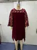 Vestido de Chiffon com Renda Patchwork de Manga Três Quartos e Barra Irregular, Estilo Europeu e Americano, Disponível