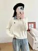 Suéter de punto con cremallera y solapa de mezclilla patchwork estilo universitario, falso dos piezas, manga larga, nuevo top holgado Otoño/Invierno 2026