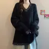 Nuevo Suéter de Punto con Lentejuelas de Longitud Media con Cuello en V Otoño/Invierno 2026 Estilo Coreano Holgado Casual Pulóver para Mujer