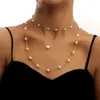 Joyería Transfronteriza Europea y Americana, Elegantes Accesorios de Cadena de Perlas para Mujer, Collar de Corazón Calado Geométrico de Doble Capa de Perlas
