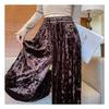 Temporada de Primavera y Otoño Talla Grande Holgados Cordón Corte Estrecho Caída Elegantes Casuales Largo Hasta el Suelo Terciopelo Dorado Pantalones de Pierna Ancha Venta al por Mayor