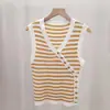 Chaleco de Punto a Rayas de Color Contrastante Retro Nuevo para Primavera y Otoño, Chaleco Casual Holgado para Mujer, Ropa de Punto