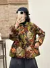 Nuevo Abrigo de Algodón Holgado Talla Grande Otoño/Invierno 2026, Cálido y Engrosado, Cuello Alto, Patrón de Diamantes, Ropa Acolchada Estilo Chino para Mujer