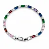 Nuevo Pulsera de Tenis Cuadrada de Fila Única con Circonita de Diamante Completo de Color Mixto de Venta Caliente Transfronteriza, Pulsera Versátil de Moda Hip-Hop para Hombres y Mujeres