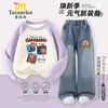 Conjunto Infantil Capivara Primavera e Outono 2025 Suéteres para Meninas Jeans de Perna Reta Conjunto de Duas Peças para Meninas