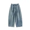 Calça jeans cargo masculina oversized estilo retrô japonês de Hong Kong, modelagem reta, tamanho grande, modelo americano plus size, coleção outono/inverno 2026.
