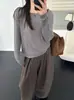 Suéter fino de punto de manga larga con cuello redondo, color liso, estilo casual, nueva colección de otoño, corte holgado, cárdigan fino calado para mujer