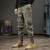 Calças de trabalho masculinas para atividades ao ar livre, corte slim, perna reta, adequadas para primavera e outono, estilo americano, modernas, táticas, inspiradas em militares, com punhos elásticos, calças compridas casuais