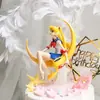 Decoración de Pastel de Cumpleaños de Sailor Moon de Dibujos Animados Hielo de Agua Luna Versión Q Ojos Grandes Postre para Hornear Conejo Lunar Princesa