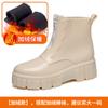 Botas de Chuva Externas de Celebridade da Internet Personalizadas de Outono e Inverno para Mulheres Forradas com Lã para Heattech e Antiderrapantes Botas de Chuva Cor Pura Sola Macia Salto Alto Cano Curto Sapatos Impermeáveis