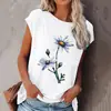 Novidades de Primavera e Verão Transfronteiriças Amazon Novos Estilos Camiseta Solta de Gola Redonda com Estampa Floral de Manga Curta para Mulheres Liquidação