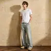 Nuevos jeans de mezclilla lavada estilo americano, unisex, corte holgado, pierna ancha, relajados, retro y casual, pantalones largos