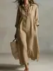 Vestido Nuevo Transfronterizo Europeo y Americano Primavera/Verano 2026, Vestido Camisa Casual de Manga Larga de Color Sólido con Cuello de Solapa, Vestido de Estilo Relajado