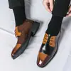Zapatos de Cuero con Cordones Puntiagudos de Bloques de Color de Talla Grande para Hombre Calzado Formal de Negocios Casual Estilo Británico Zapatos Derby Zapatos para Hombre