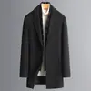 2025 Nueva Ropa Exterior de Lana para Hombre de Longitud Media Cuello Bufanda Cuello de Traje Acolchado de Algodón Grueso Traje de Lana de Botón Único