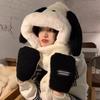 Gorro de invierno para mujer, bonito cachorro de Pacha de peluche, grueso, bufanda, guantes, capucha de una pieza, cuello cálido, conjunto de tres piezas