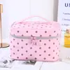 Bolsa de Maquiagem Grande Capacidade com Bolinhas Menta para Mulheres, Necessaire Portátil de Viagem, Bolsa de Armazenamento para Cosméticos e Artigos Diversos