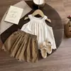 Conjunto de Verano para Niñas 2026 Nuevo Elegante Top Halter Calado y Shorts con Borde Ondulado Conjunto de Dos Piezas para Bebés