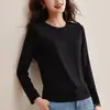 Outono 2026 Novo Camiseta Básica de Lã Tencel Camada Interna de Seda Gola Redonda Branca Manga Longa Blusa Lisa Feminina